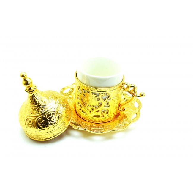 Pysco py8798 Döküm Dekoratif Gold Altı Kişilik Tepsili Kahve Takımı