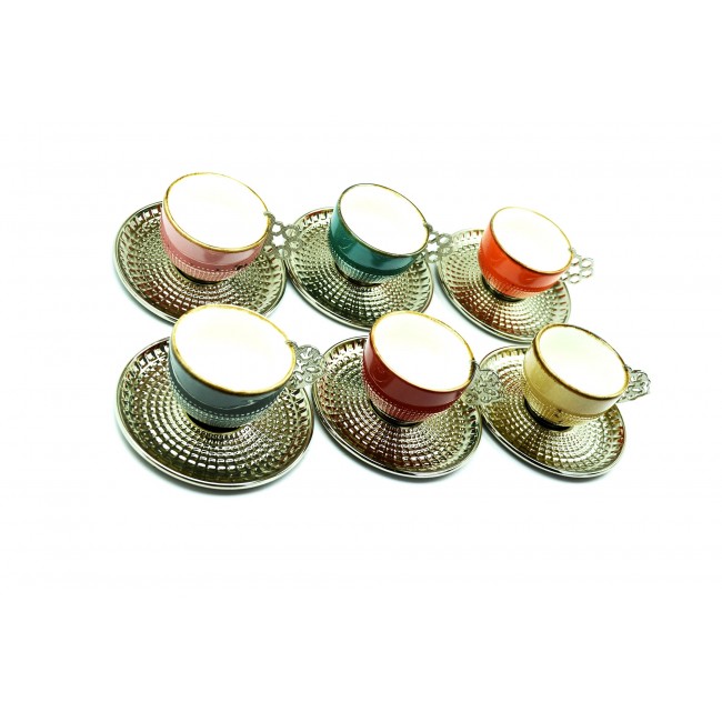 Pysco py8791 Döküm Dekoratif Altı Kişilik Gümüş Renkli Kahve Takımı
