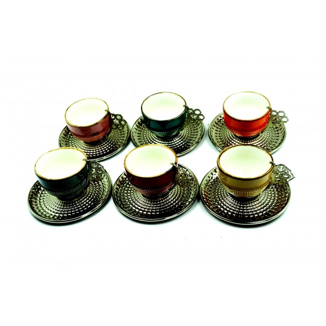Pysco py8791 Döküm Dekoratif Altı Kişilik Gümüş Renkli Kahve Takımı