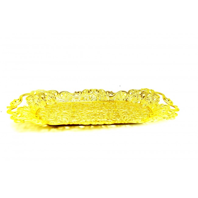 Pysco py8799 Döküm Dekoratif Gold İşlemeli Tepsi Obje