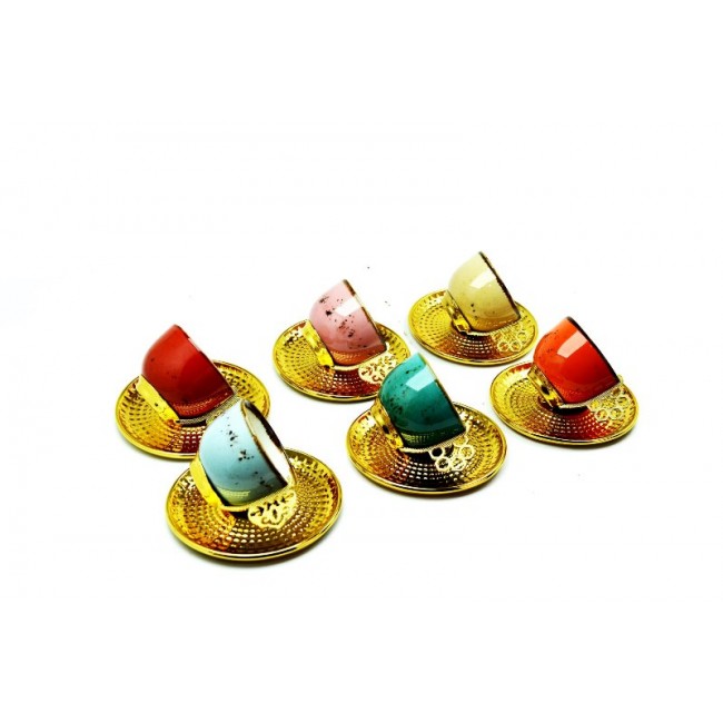 Pysco py8790 Döküm Dekoratif Altı Kişilik Gold Renkli Kahve Takımı